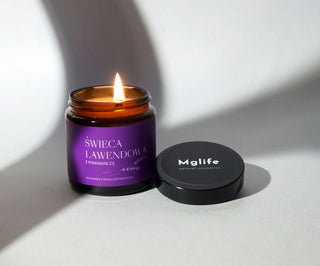 Lavendel mit orangefarbener Rübenwachskerze mit Docht aus 100% Mglife Baumwolle - 2