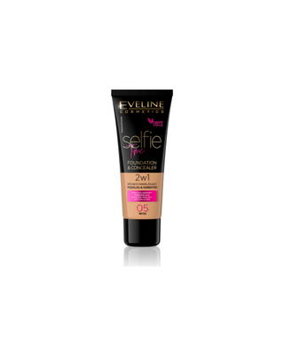 Bedeckende und feuchtigkeitsspendende Foundation und Concealer 2 in 1 Nr. 05 beige Selfie Time Eveline