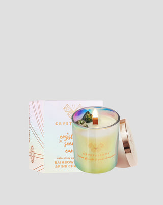 Sojakerze mit Farbe Fluorid und rosa Sekt im Glasbehälter, Crystallove - 3