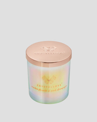 Sojakerze mit Farbe Fluorid und rosa Sekt im Glasbehälter, Crystallove - 1
