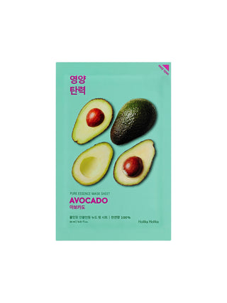 Eine Maske auf einem Baumwollsaum mit Avocado-Extrakt Pure Essence Holika Holika