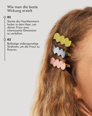 Set gewellter Haarspangen - grün, schwarz, rosa Twisty 3 Stück