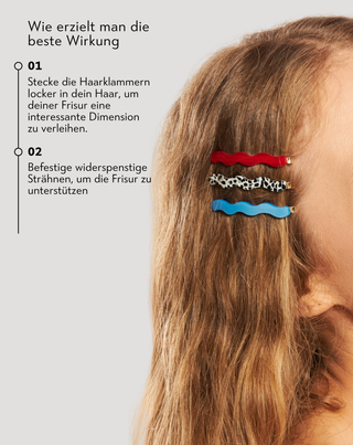 Set gewellte Haarnadeln - marmoriert, blau, rot, Twisty 3 Stück - 2