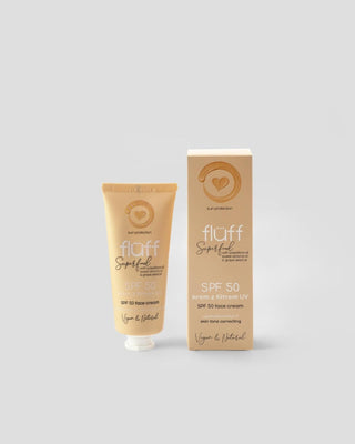 Fluff gleicht Gesichtscreme mit SUN FILTER SPF 50 aus