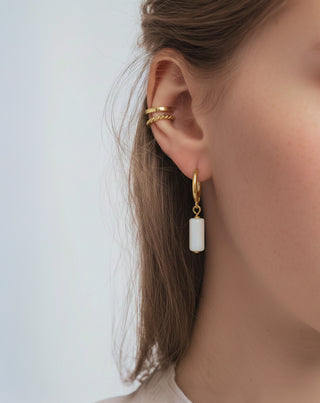 Vergoldete Ohrringe mit natürlichen Steinen weißer Jade Ohrring-Set Mys