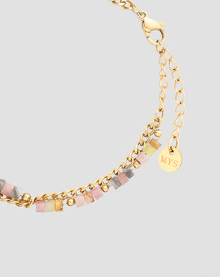 Vergoldetes Armband mit Natursteinen rosa und Zitronenjade Mys