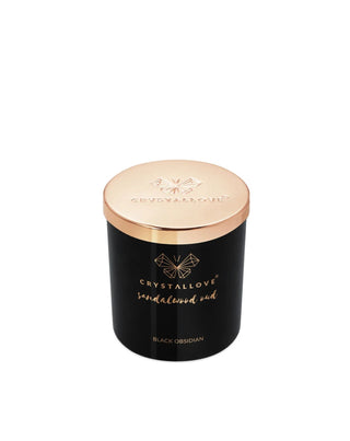 Sojakerze mit dem Duft von schwarzem Obsidian und Oud-Harz, Crystallove