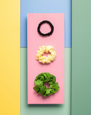 Set Haargummis Twisty aus 100% Naturseide - grün, creme, schwarz 3 Stück. - 5