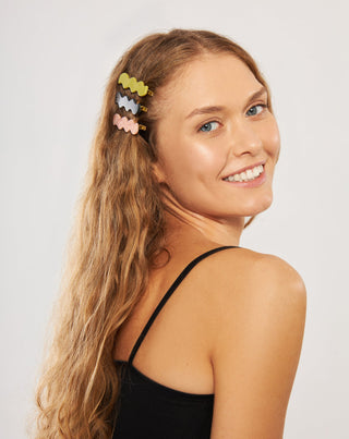 Set gewellter Haarspangen - grün, schwarz, rosa Twisty 3 Stück - 3