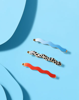 Set gewellte Haarnadeln - marmoriert, blau, rot, Twisty 3 Stück - 4