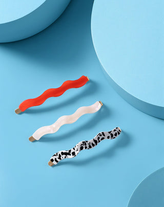 Set gewellte Haarnadeln - rot, marmoriert, Perle, Twisty 3 Stück - 4