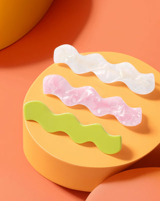 Set gewellte Haarspangen - grün, rosa, Perle, Twisty, 3 Stück - 6