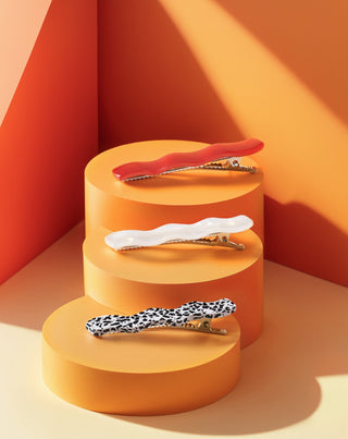 Set gewellte Haarspangen - rot, marmoriert, Perle Twisty 3 Stück - 4