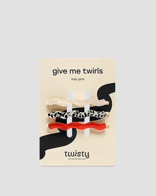 Set gewellte Haarnadeln - rot, marmoriert, Perle, Twisty 3 Stück - 1
