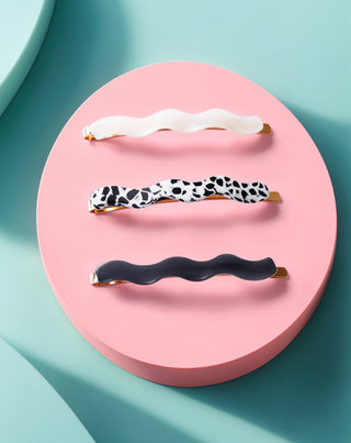 Set gewellte Haarnadeln - marmoriert, Perle, schwarz Twisty 3 Stück