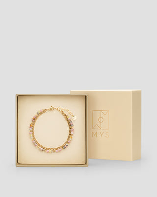 Vergoldetes Armband mit Natursteinen rosa und Zitronenjade Mys