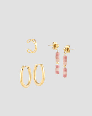Vergoldete Ohrringe mit natürlichen Steinen rosa Jade Ohrring-Set Mys