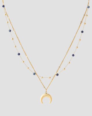 Vergoldete Lapislazuli-Halskette aus Naturstein mit Mondsichel Mys-3