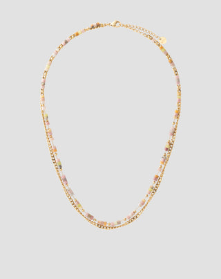 Vergoldete Halskette mit Natursteinen rosa und Zitronenjade Mys - 1