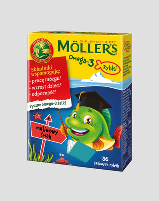 Nahrungsergänzungsmittel mit Omega-3-Fettsäuren Moller's Himbeer-Fisch 36 Gelees