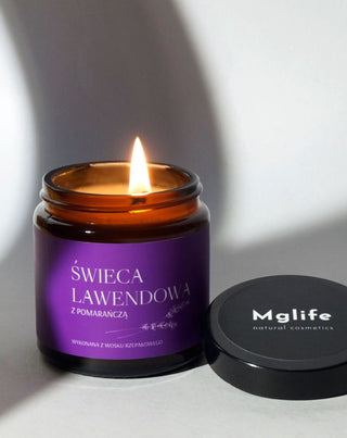 Lavendel mit orangefarbener Rübenwachskerze mit Docht aus 100% Mglife Baumwolle - 2