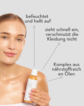 Leuchtendes Körperöl mit dem Glow-Effekt mit Jojobaöl und Nutridome Arganöl