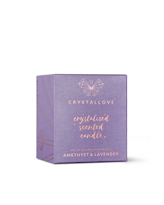 Sojakerze mit Amethyst und Lavendel im Glasbehälter, Crystallove - 3