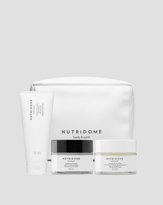 Set aus Tagescreme, Nachtcreme, Handcreme und Nutridome Kosmetiktasche - 1