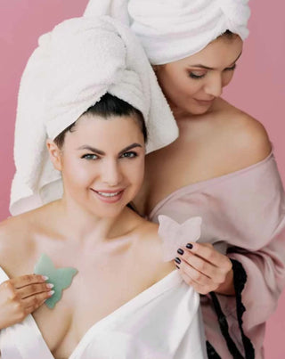 Schmetterlingsteller für Gesichtsmassage Gua Sha aus rosa Kristall - 2