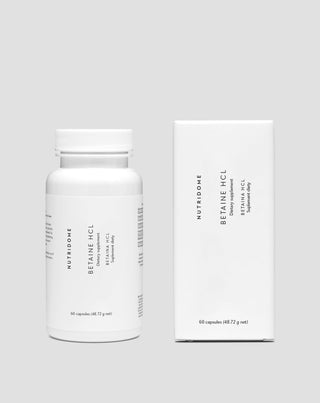 Betain HCl 475 mg zur Unterstützung der Verdauung, bei Völlegefühl und zu geringer Magensäure – Nutridome, 60 Kapseln