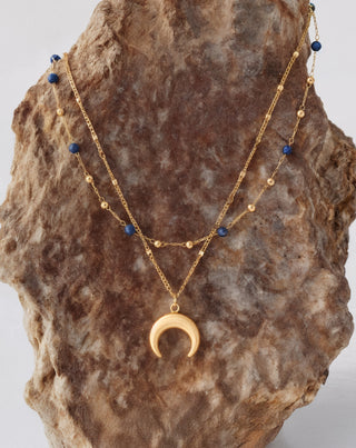 Vergoldete Lapislazuli-Halskette aus Naturstein mit Mondsichel Mys_6 - 3