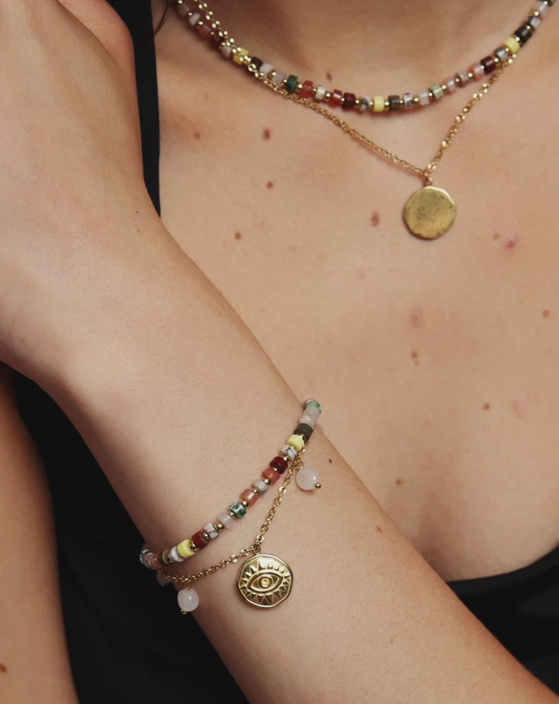 Armband mit Natursteinen Achat, Maifan, Jaspis, Jade und Aventurin Mys-video