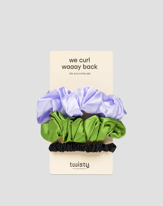 Set Haargummis Twisty aus 100% Naturseide - violett, grün, schwarz 3 Stück - 1