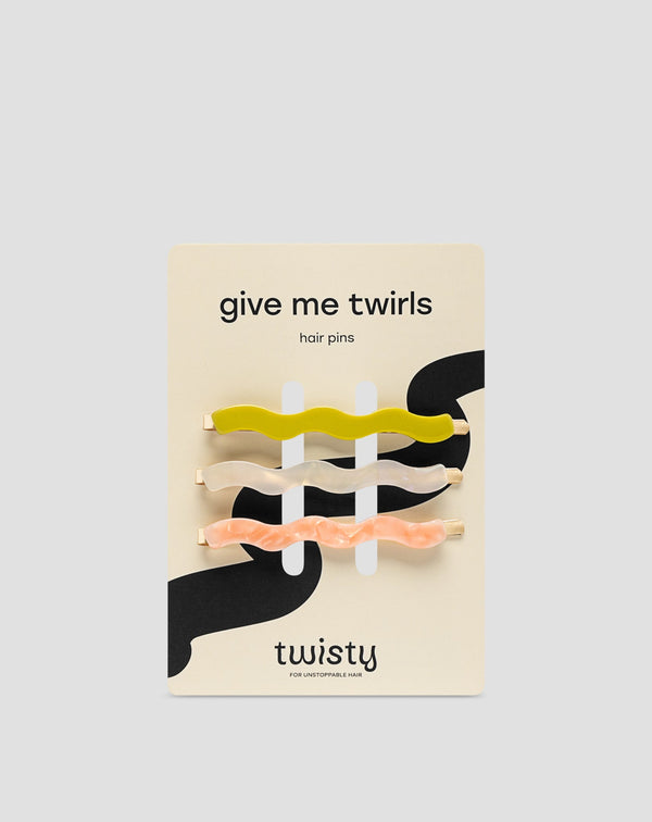 Set gewellte Haarnadeln - Perle, grün, rosa Twisty 3 Stück