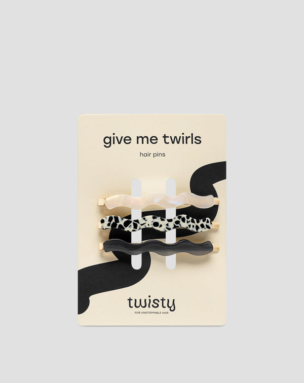 Set gewellte Haarnadeln - marmoriert, Perle, schwarz Twisty 3 Stück