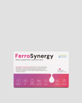 Nahrungsergänzungsmittel bei Eisenmangel zur Unterstützung der Aufnahme mit Vitamin C, B12 und Folsäure Gardenpharm FerroSynergy 30 Stk. - 1