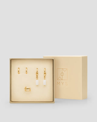 Vergoldete Ohrringe mit natürlichen Steinen weißer Jade Ohrring-Set Mys-4 - 5