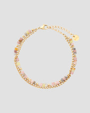 Vergoldetes Armband mit Natursteinen rosa und Zitronenjade Mys