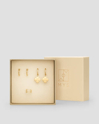 Vergoldete Creolen mit Kleeblatt & Ear Cuff Ohrring-Set Mys-3 - 4