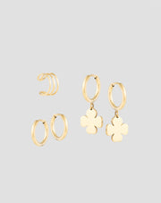 Vergoldete Creolen mit Kleeblatt & Ear Cuff Ohrring-Set Mys