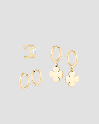 Vergoldete Creolen mit Kleeblatt & Ear Cuff Ohrring-Set Mys - 1