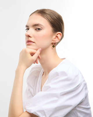 Vergoldete Creolen mit Kleeblatt & Ear Cuff Ohrring-Set Mys-2 - 3
