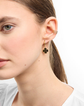 Vergoldete Creolen mit Kleeblatt & Ear Cuff Ohrring-Set Mys-1 - 2