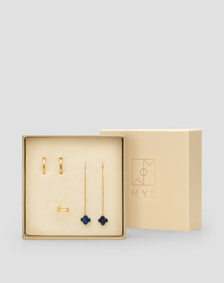 Vergoldete Ohrringe mit natürlichen Steinen Lapislazuli Ohrring-Set Mys-4 - 5