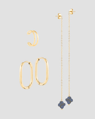 Vergoldete Ohrringe mit natürlichen Steinen Lapislazuli Ohrring-Set Mys - 1