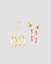 Vergoldete Ohrringe mit natürlichen Steinen rosa Jade Ohrring-Set Mys
