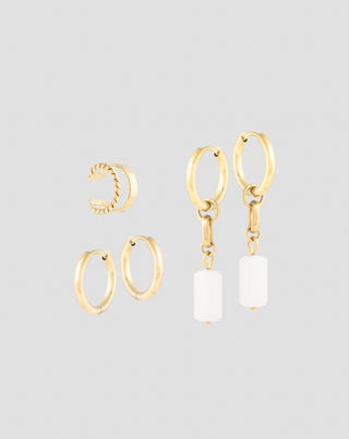 Vergoldete Ohrringe mit natürlichen Steinen weißer Jade Ohrring-Set Mys - 1