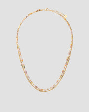 Vergoldete Halskette mit Natursteinen rosa und Zitronenjade Mys